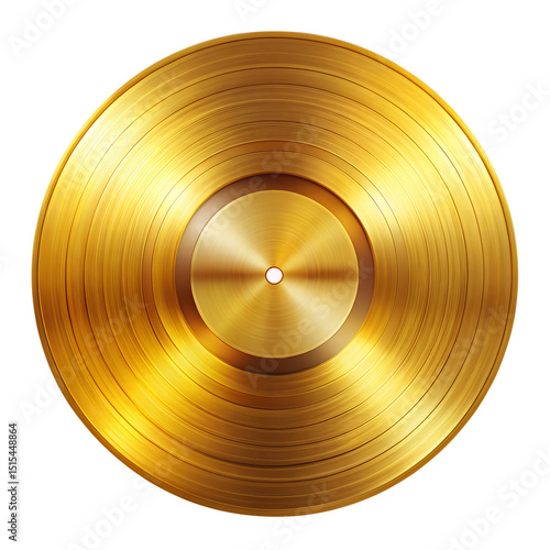 golden vinyl record isolated on white background.PNG Transparent file type with high definition picture quality available.