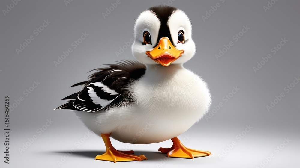 Naklejka premium Cute cartoon duckling, full body shot, studio lighting