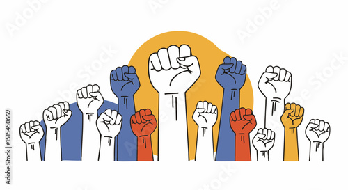 Equal rights movement raised fist hands vector illustration for protest movement and social justice concept design element 100