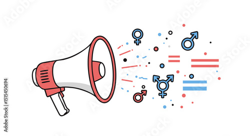 Equal rights movement megaphone promoting gender equality and lgbtq rights with symbols for inclusivity and diversity advocacy