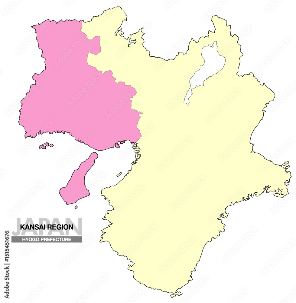 Fototapeta premium 日本地図 関西地方 兵庫県 県境無し 02