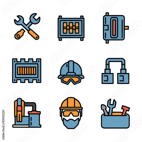  vector icons representing home fix and factory maintenance, gas and electricity maintenance                              

