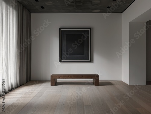 Wallpaper Mural A black framed painting is on a wooden bench in a room. The room is empty and has white walls Torontodigital.ca