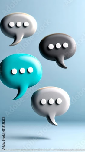 Colorful speech bubbles in motion on blue background show vibrant communication dynamics