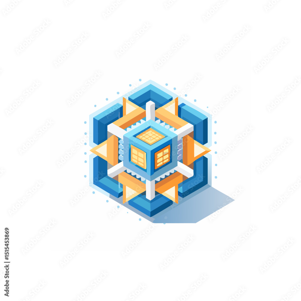 Fototapeta premium Isometric illustration of a complex cube structure with light effects