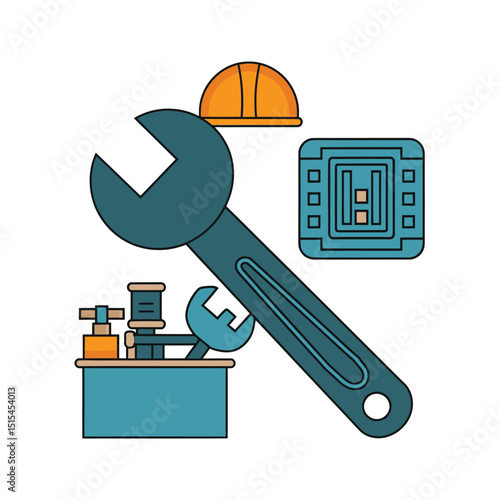  vector icons representing home fix and factory maintenance, gas and electricity maintenance                              
