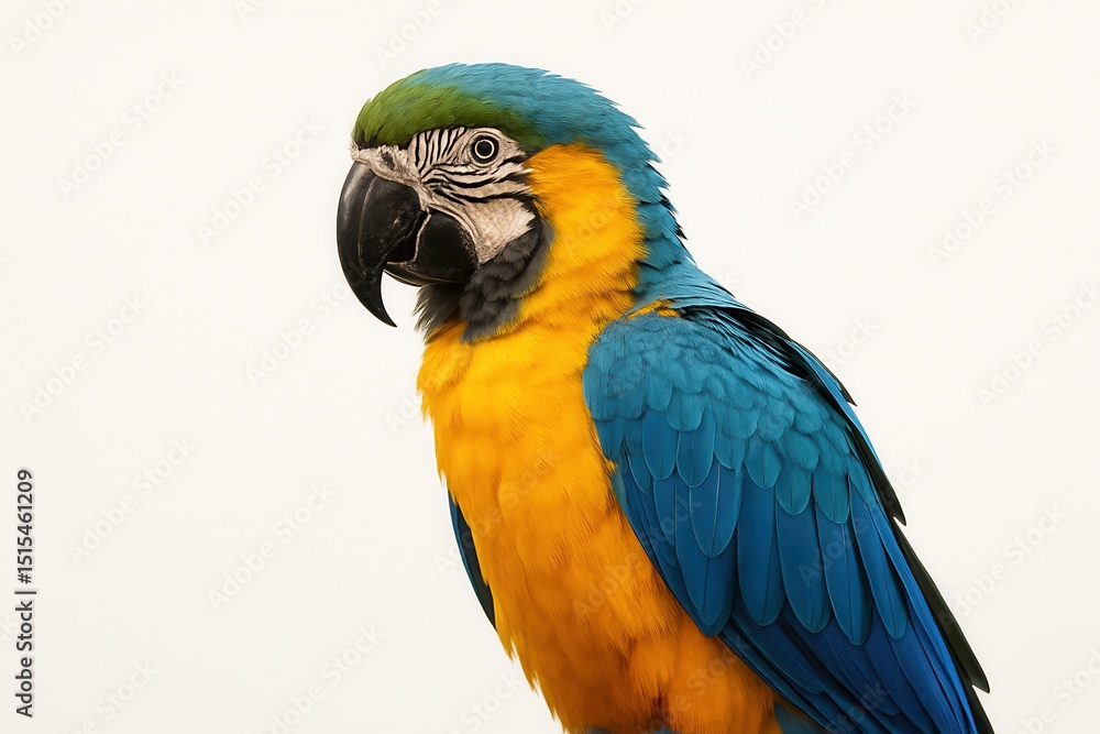 Fototapeta premium Blue and yellow Macaw Showing its Colorful Plumage on White Background