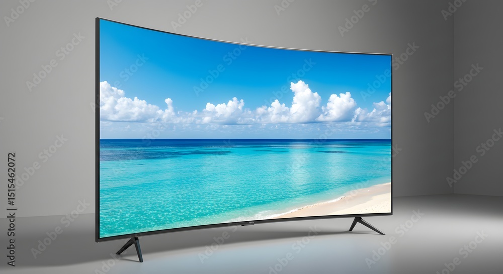 Fototapeta premium Curved smart TV with tropical beach display