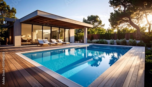 Modern Architectural Design Luxury Poolside Home with Stunning Sunset Views
