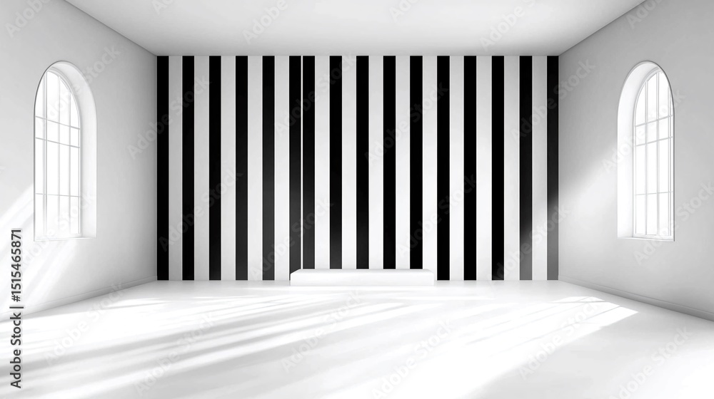 Bright White Room with Vertical Black and White Stripes Bright White Room with Vertical Black and White Stripes