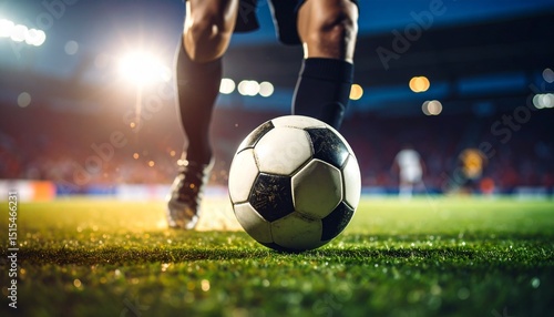 Soccer Player Kicking Ball at Night Stadium Dynamic Action Shot