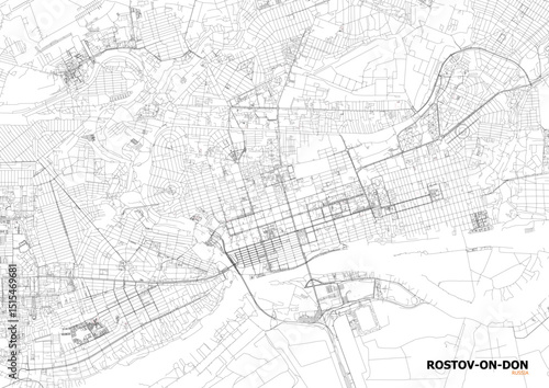 zoomed in vector highway map of Rostov-on-don city with black and white color