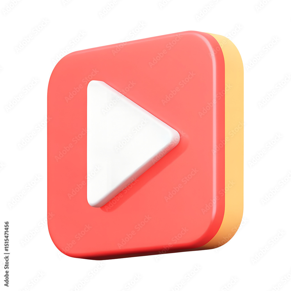 3d Realistic Playing videos button icon isolated on white background. Minimal red videos player icon. Playing video player entertainment concept, streaming videos concept. 3d render. 3d Realistic Playing videos button icon isolated on white background. Minimal red videos player icon. Playing video player entertainment concept, streaming videos concept. 3d render.