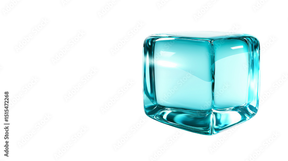 A sparkling reflective crystal clear blue geometric cube object. Transparent background. A sparkling reflective crystal clear blue geometric cube object. Transparent background.