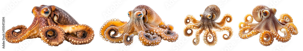 Obraz premium Set of Four Stunning Octopus Poses Detailed Close Up Shots of Cephalopods