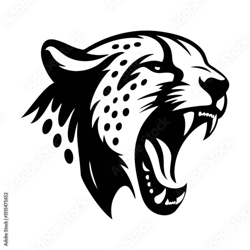 Cheetah head logo vector illustration template black and white. Simple design a fierce animal roaring