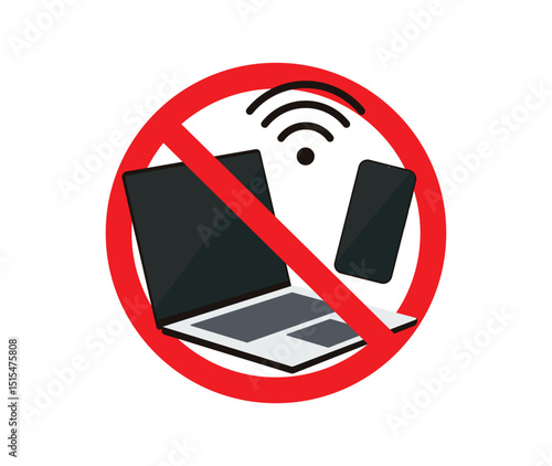 Prohibition icon for mobile phone, laptop and wi-fi Banned mobile devices sign vector illustration icon