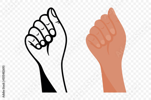 Vector Fist Icon. Fist Symbol. Raised Fist Vector for Protest Design, Human Rights Poster, Activism Banner. Human Hand, Closed Fist Gesture. Body Language, Cartoon Hand Sign. Vector Illustration