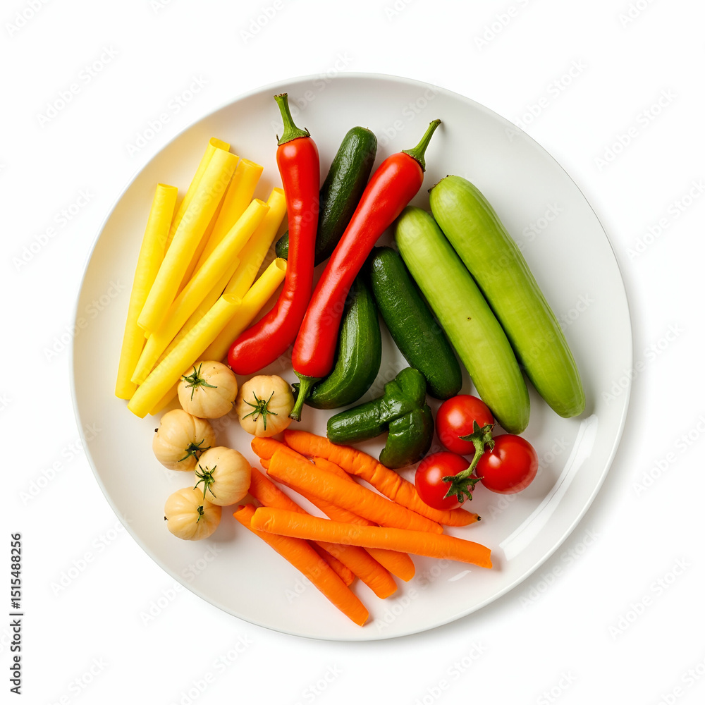 Artfully Arranged Vegetable Platter on White Background: A Colorful Selection of Bell Peppers, Cucumbers, and Cherry Tomatoes for Catering Menu and Event Planning Visuals Artfully Arranged Vegetable Platter on White Background: A Colorful Selection of Bell Peppers, Cucumbers, and Cherry Tomatoes for Catering Menu and Event Planning Visuals