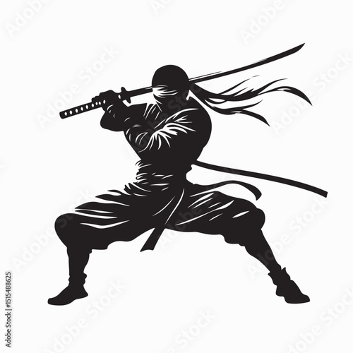 Ninja warrior silhouette vector illustration isolated on a white background