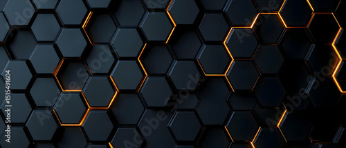 Dark Hexagon Pattern With Glowing Lines