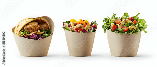 Three Food Items In Brown Paper Containers