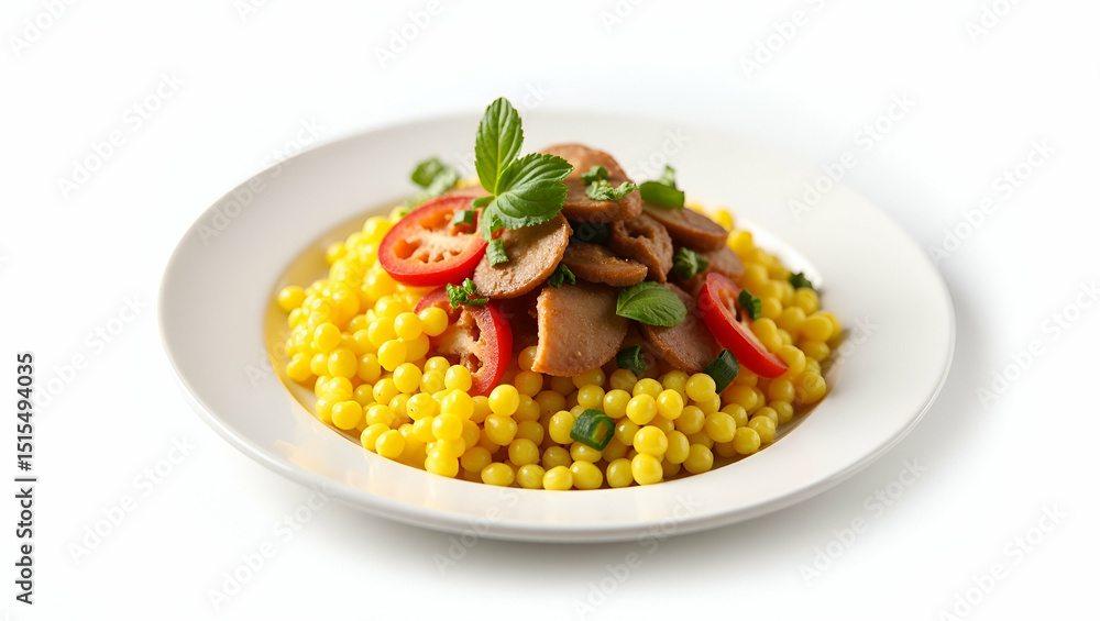 Brazilian plate isolated on white background under diffused lighting featuring vibrant regional ingredients and balanced plating suitable for travel blogs culinary tours and food guide publications in Brazilian plate isolated on white background under diffused lighting featuring vibrant regional ingredients and balanced plating suitable for travel blogs culinary tours and food guide publications in