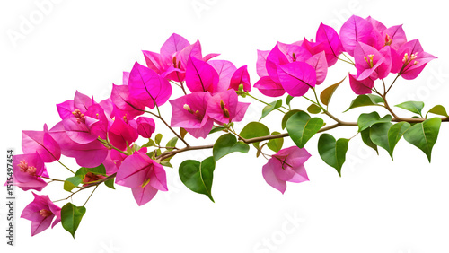 Vivid pink bougainvillea flowers branch isolated against a transparent background for design elements