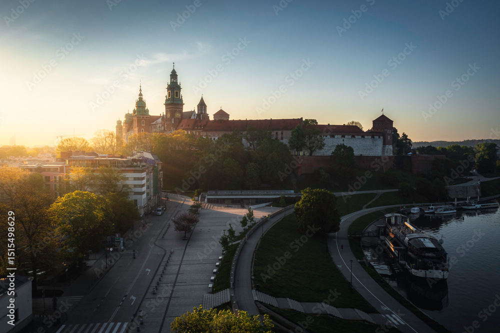 Obraz premium Soft lighted Wawel Castle at summer sunrise, Krakow, Poland