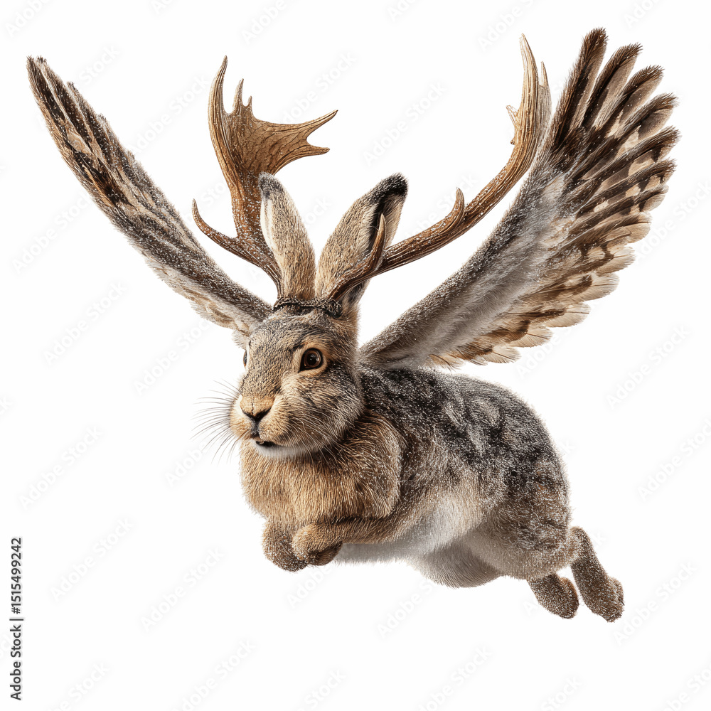 Fototapeta premium Flying Rabbit with Antlers Fantasy Creature in