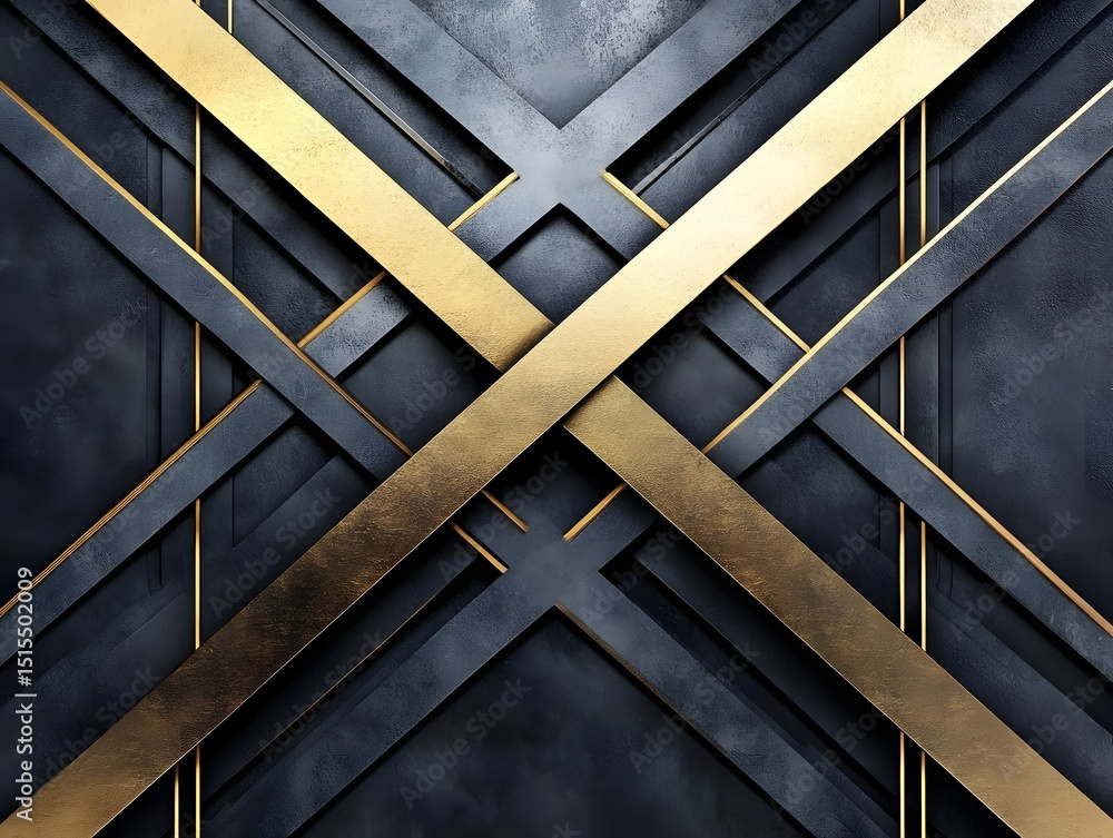 Obraz premium Abstract Deco: An abstract geometric pattern with overlapping metallic lines, merging elegance with sophistication, creating a captivating visual.