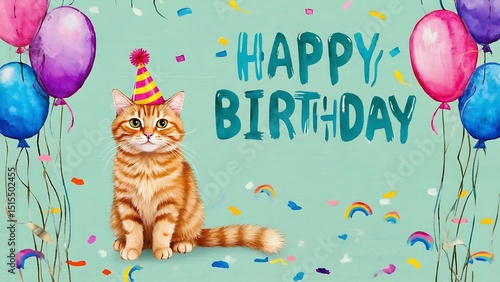 Dalmatian Dog Celebrating a Birthday with Balloons and Party Hat