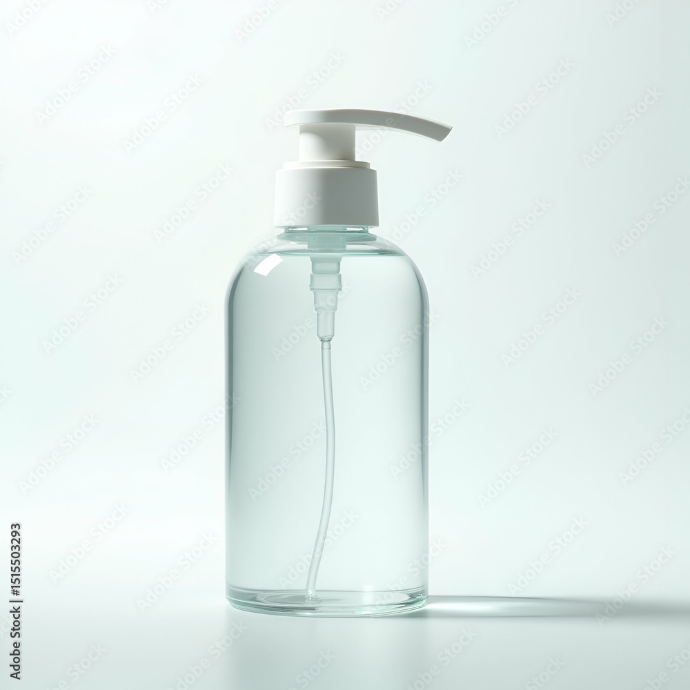 Transparent beauty bottle infographic symbol featuring clear cylindrical container pump dispenser subtle reflections minimal vector styling optimized for skincare product diagrams cosmetic packaging g