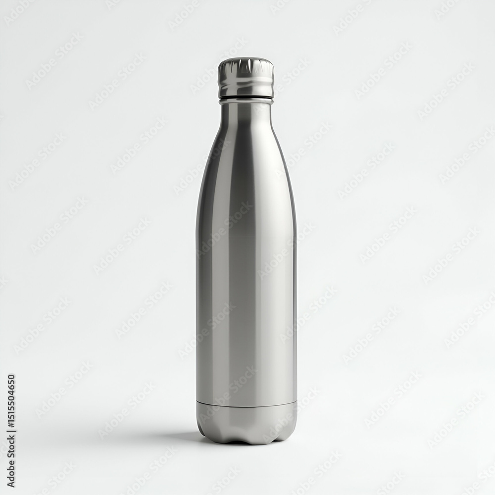 Minimalist Stainless Steel Water Bottle Presentation on White Background with Emphasized Branding and Textured Finish - Ideal for Product Photography Minimalist Stainless Steel Water Bottle Presentation on White Background with Emphasized Branding and Textured Finish - Ideal for Product Photography