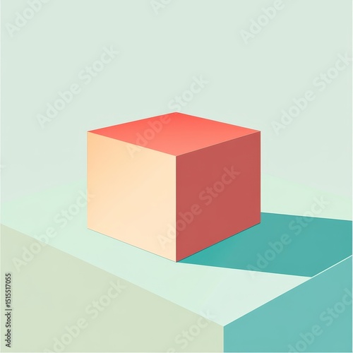 Simple 3D Cube on Pale Green Abstract Surface Artwork