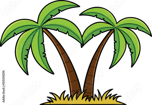 Cartoon Illustration of Two Palm Trees on a Small Patch of Land