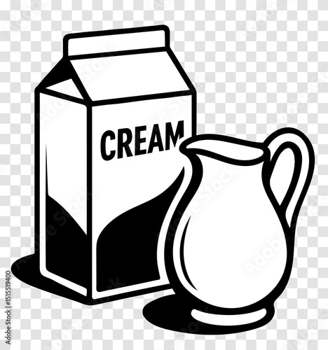 A white box with cream on it and a white pitcher