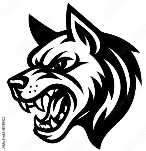 Wallpaper Mural A black and white drawing of a dog with its mouth open and teeth bared Torontodigital.ca