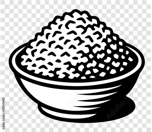 A bowl of bulgur is shown in a white and black color scheme