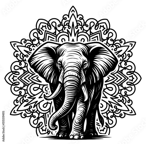 Wallpaper Mural A black and white drawing of an elephant with a flower pattern Torontodigital.ca