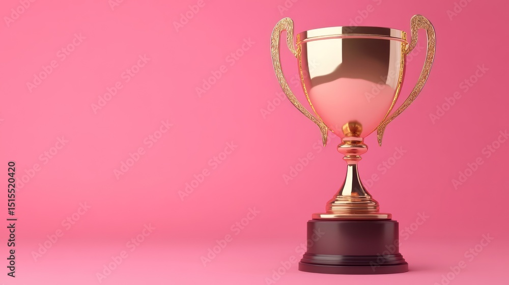 Fototapeta premium Elegant golden trophy on a vivid pink background representing triumph and success