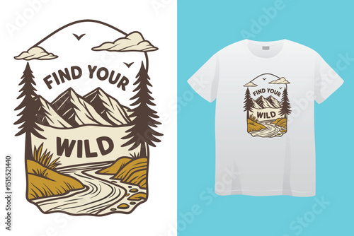 Camping T-Shirt Design – Wilderness Adventure, Nature Exploration, and Outdoor Life Graphic.