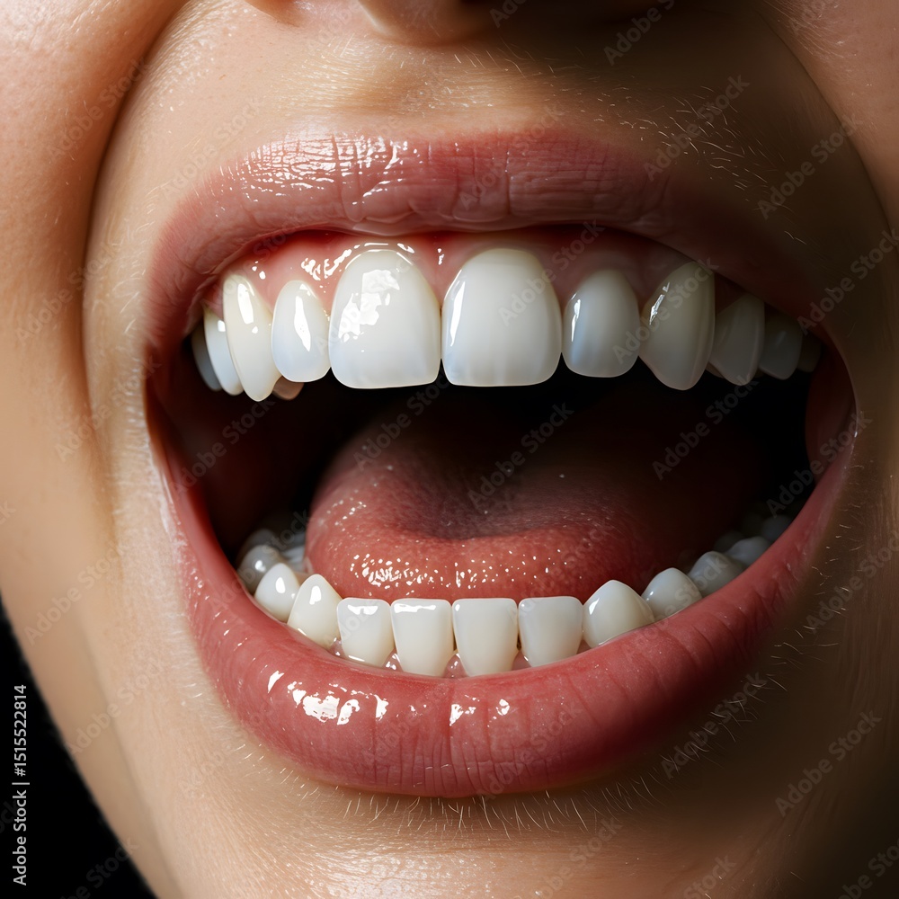 Obraz premium Close-up of Open Mouth Showing Healthy, Bright White Teeth and Pink Lips