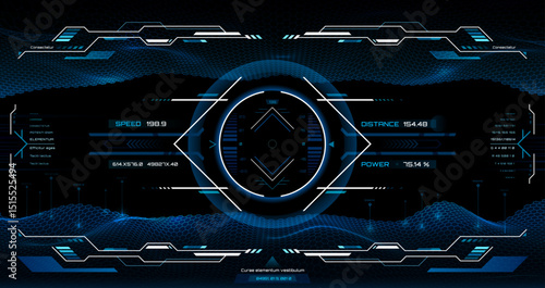 Sci Fi game screen, military aircraft cockpit interface, aim target control HUD UI. Vector futuristic cyber technology Sci Fi game screen frame with digital target crosshair and virtual grid surface