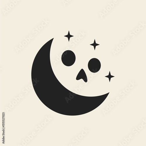 Skull crescent moon silhouette logo