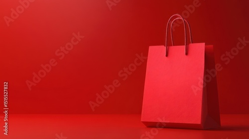 Elegant monochrome red shopping bag isolated against a vibrant scarlet backdrop