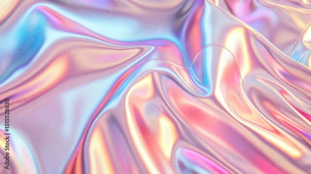 Obraz premium Iridescent Flow: A Mesmerizing Dance of Colors and Light on Metallic Fabric