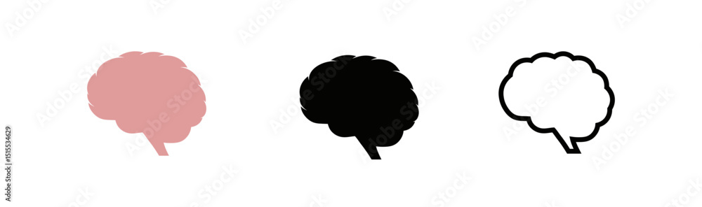 Three Human Brain Shapes Show Outline, Silhouette, and Solid Forms Three Human Brain Shapes Show Outline, Silhouette, and Solid Forms
