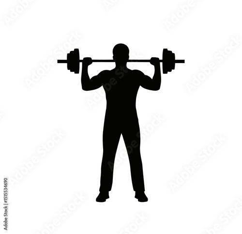 Silhouette of Muscular Man Lifting Heavy Barbell Weight in Gym