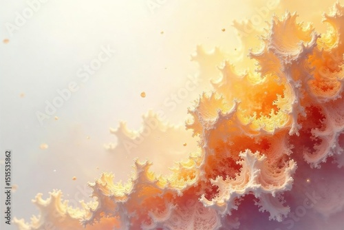 Golden fractal watercolor, converging white gradient Soft, ethereal texture , painted, delicate, elegant